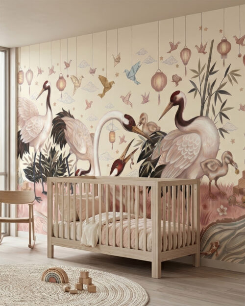 Podaruj swojemu dziecku przestrzeń pełną spokoju, uroku i inspiracji. Tapeta Premium "Blush Origami" to coś więcej niż tylko dekoracja ścienna; to ilustrowana opowieść, która ożywa na ścianach pokoju.