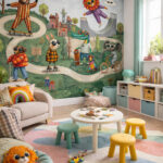 Tapeta dla dziecka w zwierzątka we wnętrzu