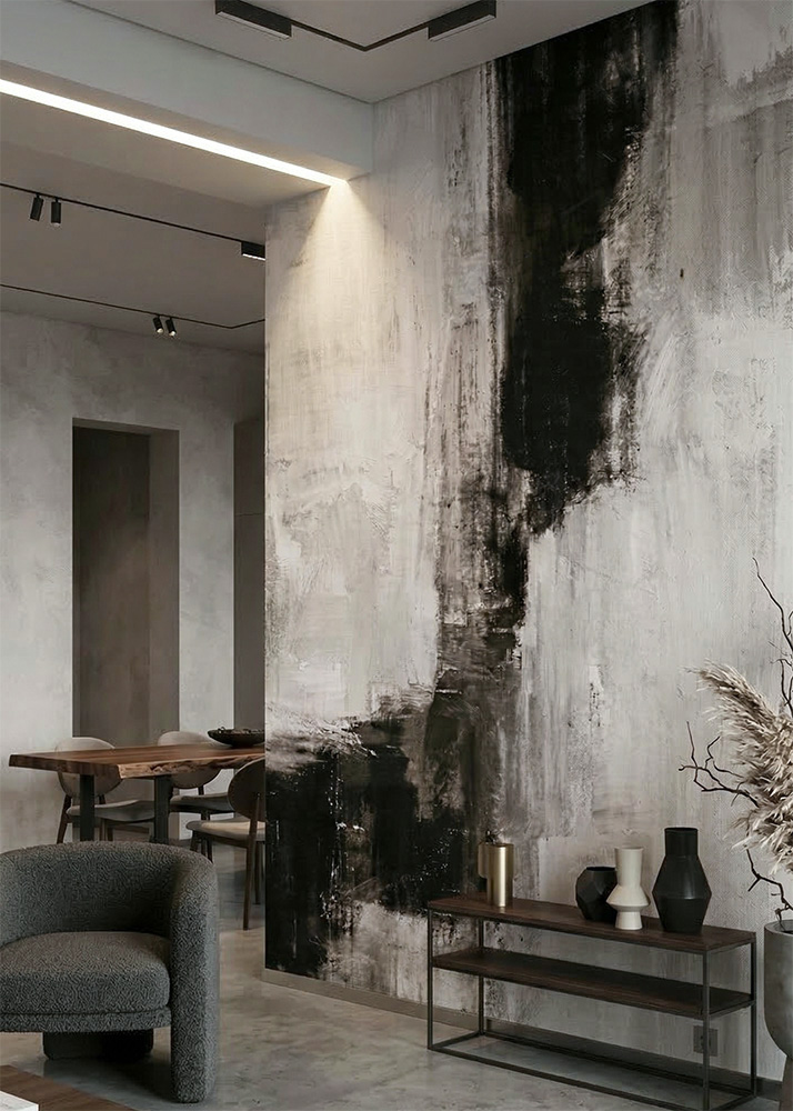 tapeta czarno biała na wymiar malowana jak obraz do przedpokoju salonu sypialni